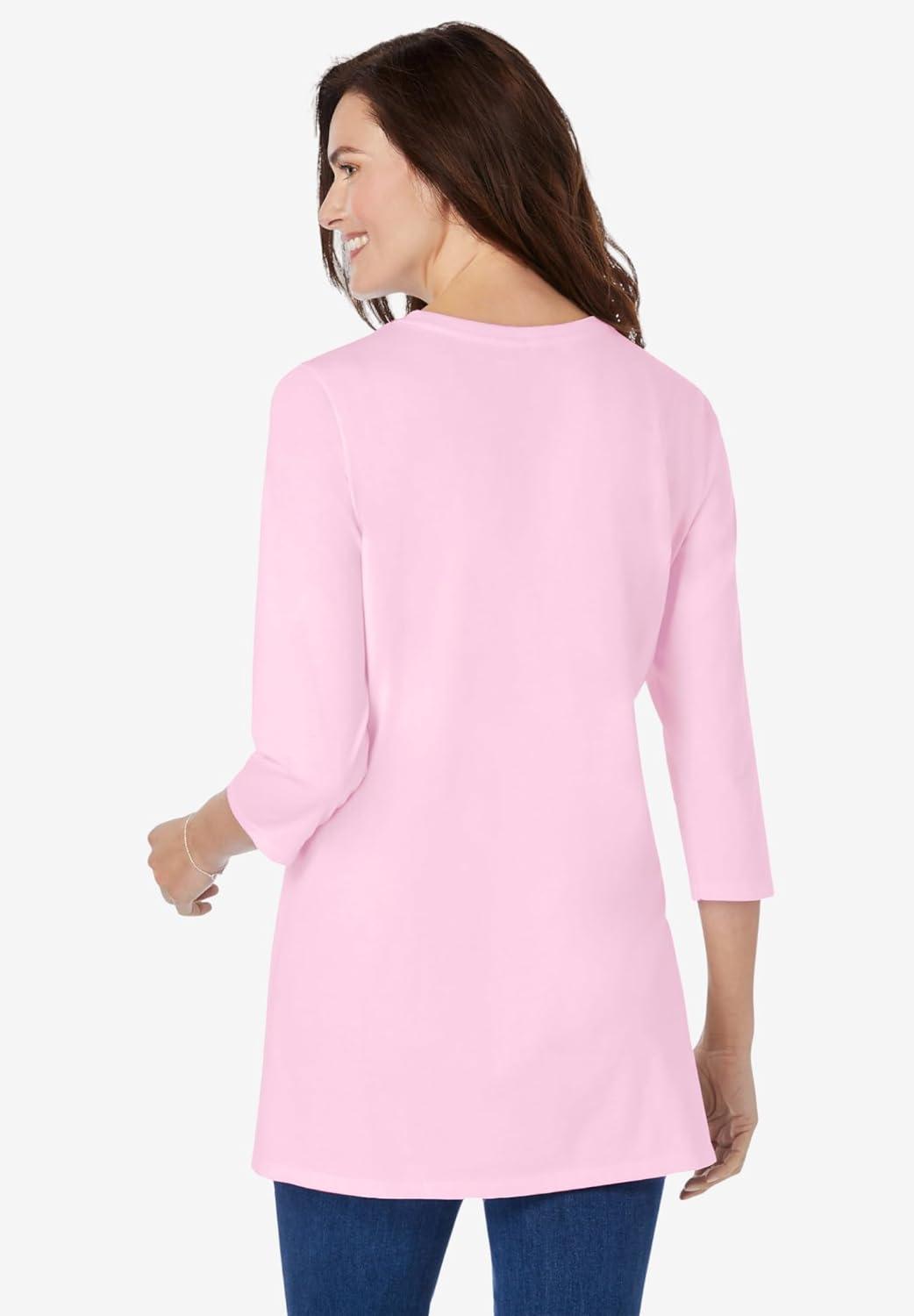 imageWoman Within Plus Size Perfect ThreeQuarter Sleeve Crewneck TunicPink