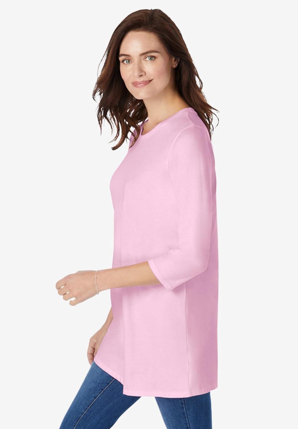 imageWoman Within Plus Size Perfect ThreeQuarter Sleeve Crewneck TunicPink