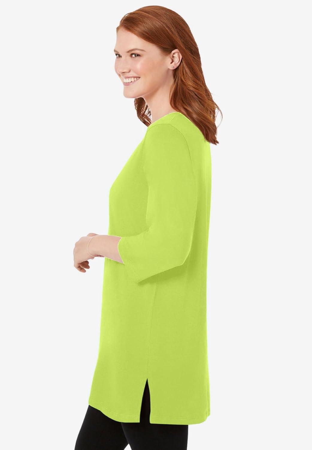 imageWoman Within Plus Size Perfect ThreeQuarterSleeve Scoopneck TunicLime