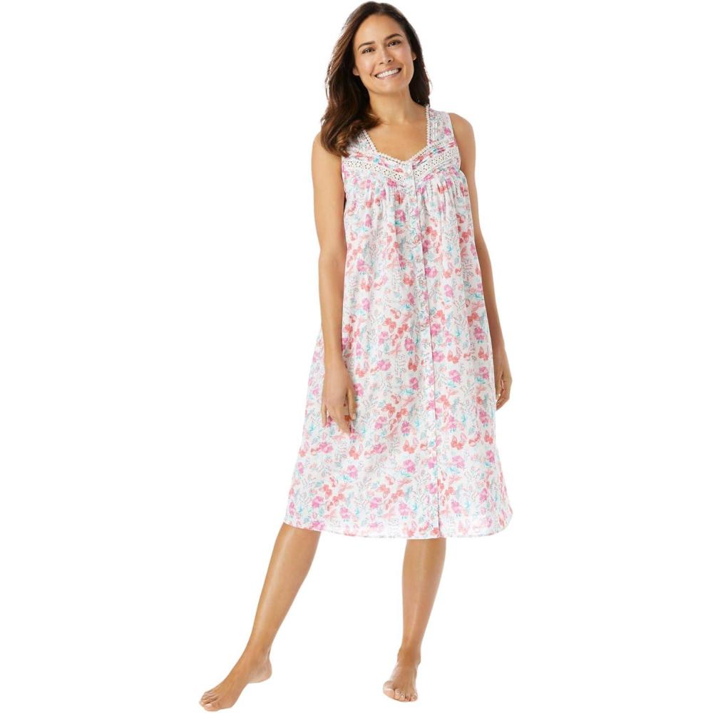 imageOnly Necessities Plus Size Sleeveless Button Front Night GownWhite Wildflowers