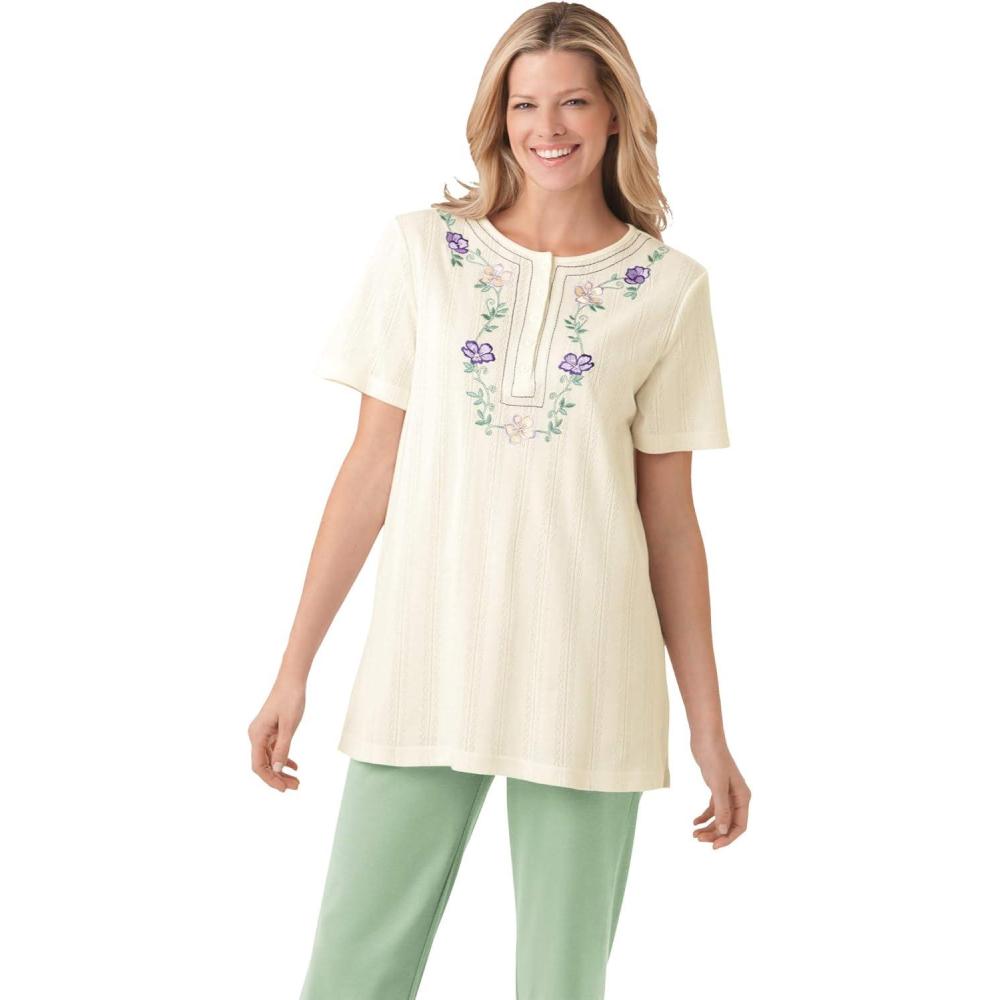 imageWoman Within Plus Size 7Day Embroidered Pointelle TunicIvory Floral Embroidery