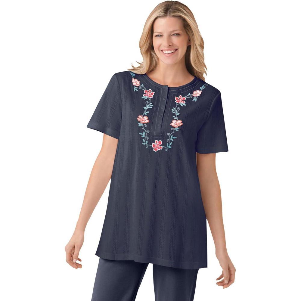 imageWoman Within Plus Size 7Day Embroidered Pointelle TunicNavy Floral Embroidery