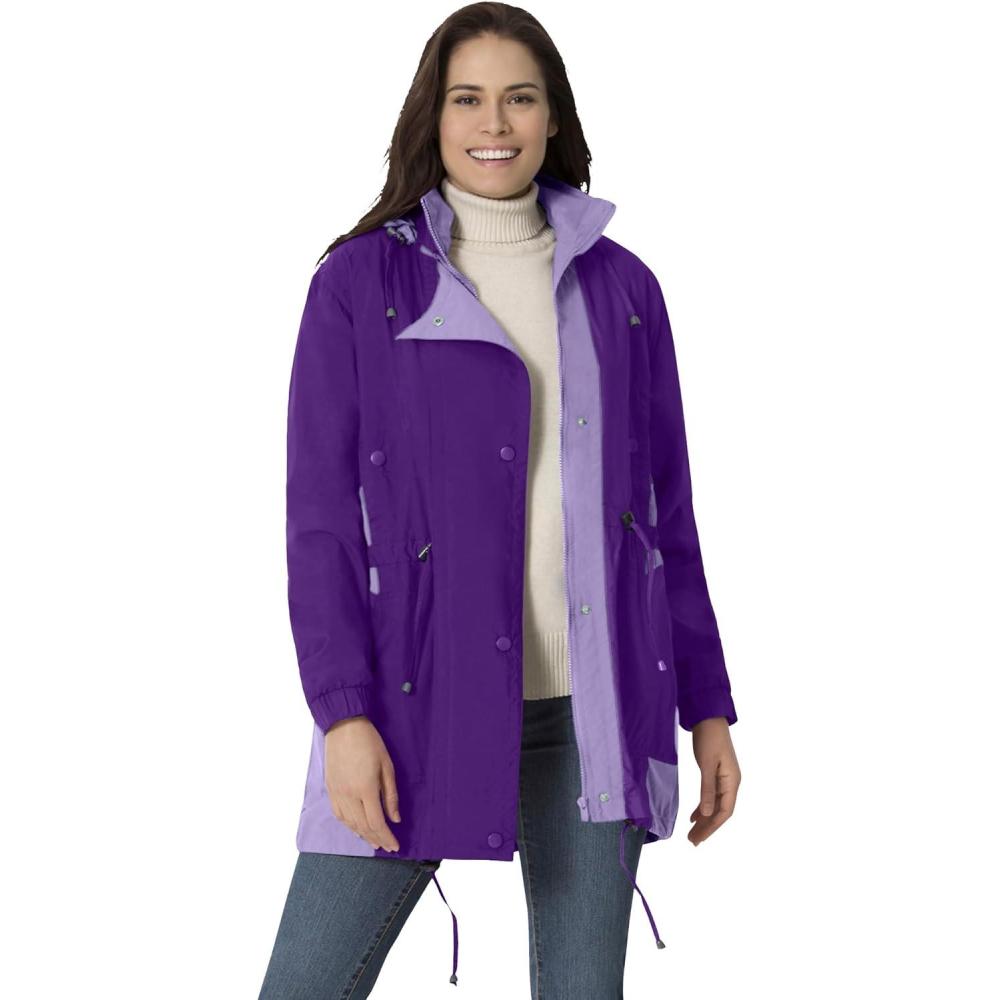 imageWoman Within Plus Size Colorblocked Taslon AnorakRadiant Purple Soft Iris