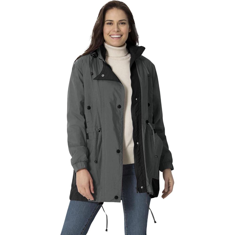 imageWoman Within Plus Size Colorblocked Taslon AnorakSlate Black