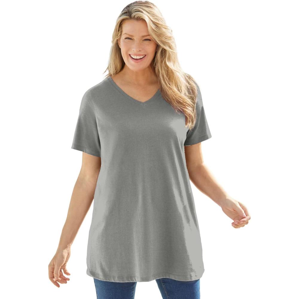 imageWoman Within Plus Size Perfect ShortSleeve VNeck TunicMedium Heather Grey