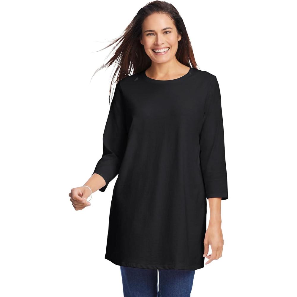 imageWoman Within Plus Size Perfect ThreeQuarter Sleeve Crewneck TunicBlack