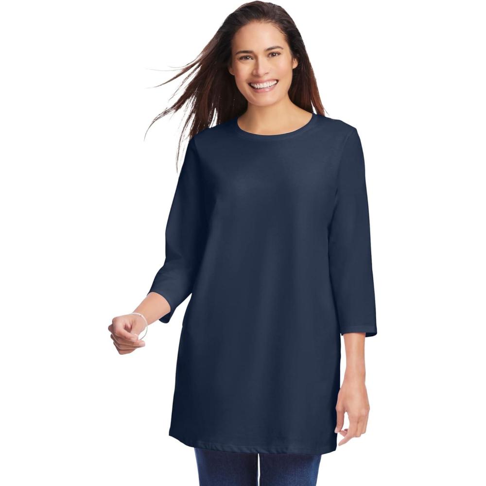 imageWoman Within Plus Size Perfect ThreeQuarter Sleeve Crewneck TunicNavy