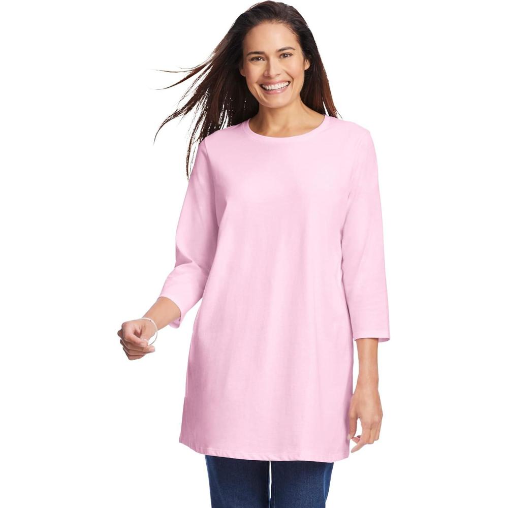 imageWoman Within Plus Size Perfect ThreeQuarter Sleeve Crewneck TunicPink