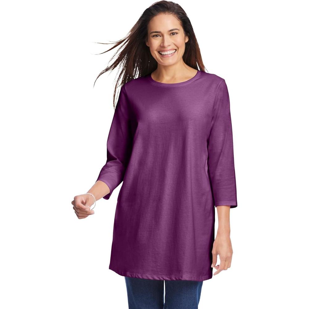 imageWoman Within Plus Size Perfect ThreeQuarter Sleeve Crewneck TunicPlum Purple