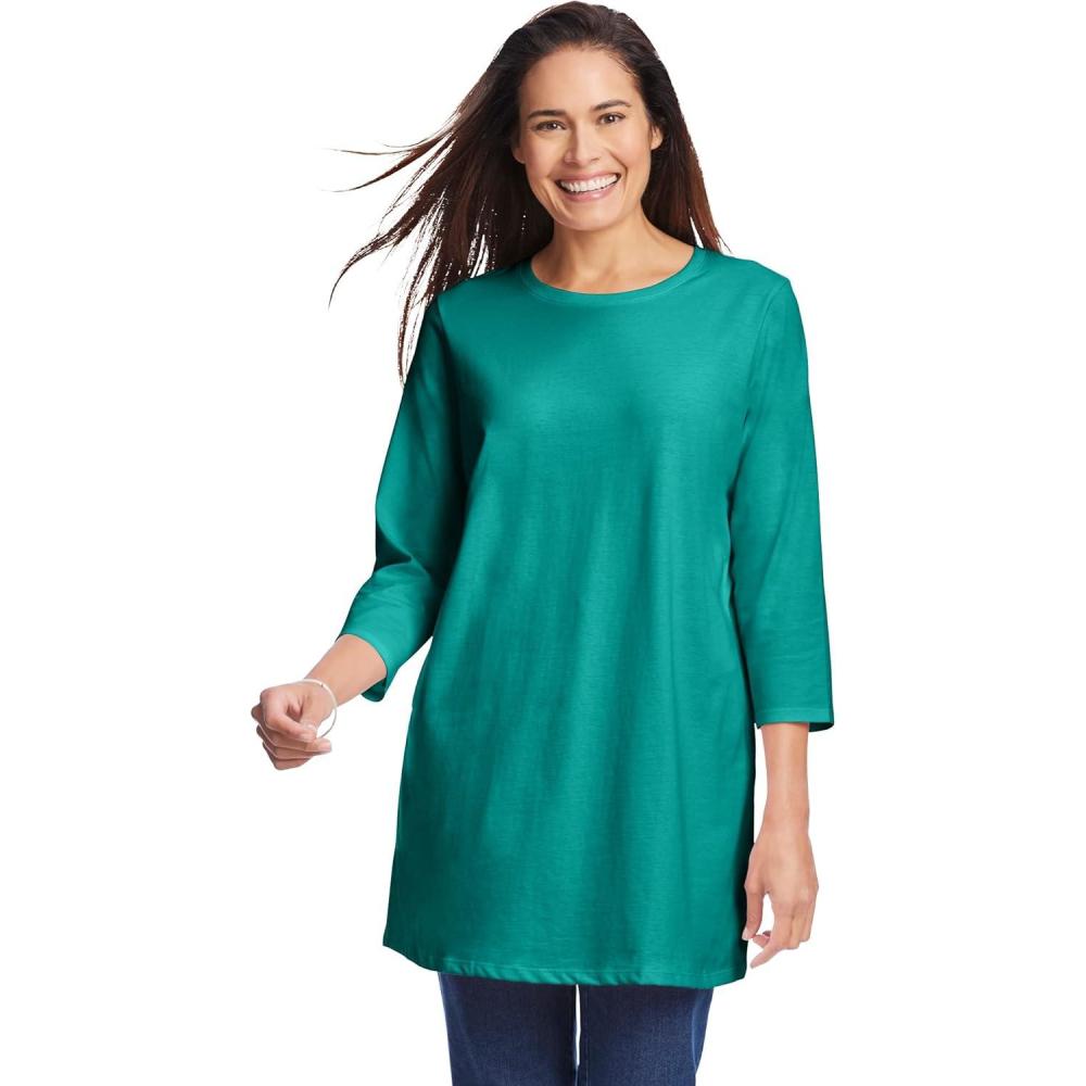 imageWoman Within Plus Size Perfect ThreeQuarter Sleeve Crewneck TunicWaterfall