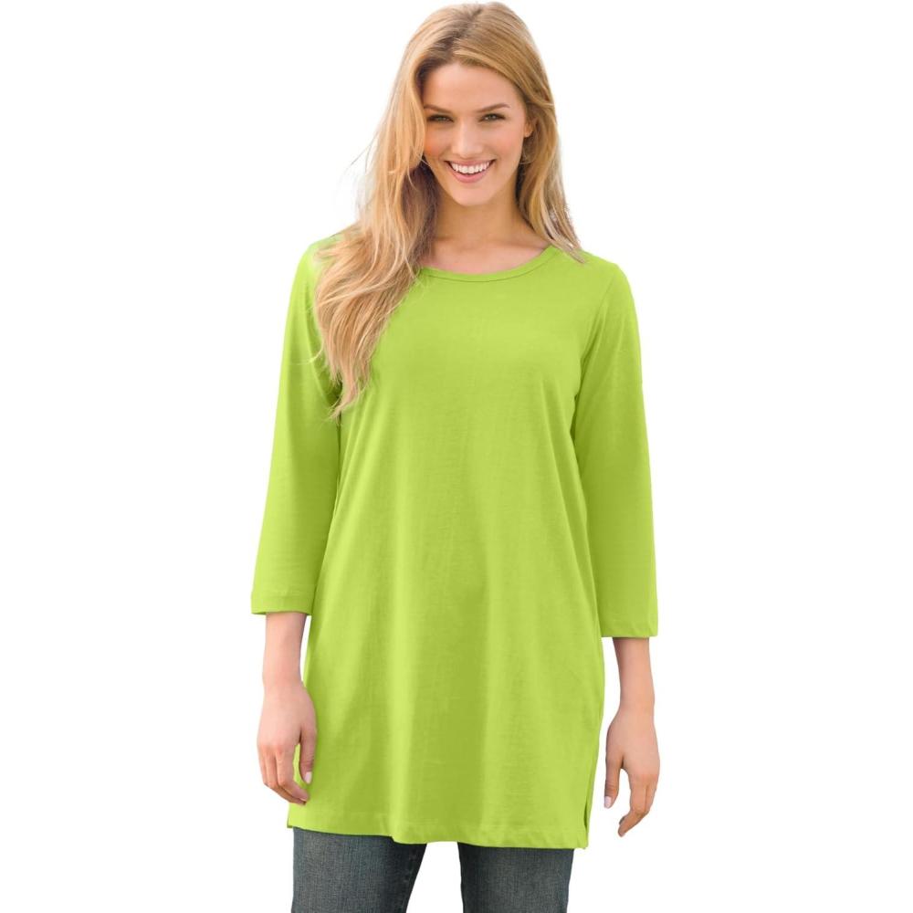 imageWoman Within Plus Size Perfect ThreeQuarterSleeve Scoopneck TunicLime