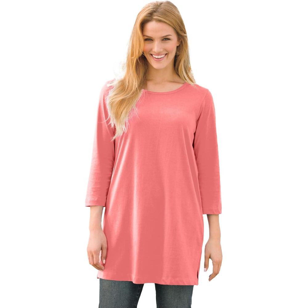 imageWoman Within Plus Size Perfect ThreeQuarterSleeve Scoopneck TunicSweet Coral