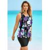 Swimsuits For All Swim 365 Women’s Plus Size Longer-Length Racerback Tankini Top(Pink Graphic Peony)
