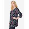 Woman Within Plus Size Perfect Printed Three-Quarter-Sleeve V-Neck Tunic(Black Multi Floral)