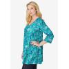 Woman Within Plus Size Perfect Printed Three-Quarter-Sleeve V-Neck Tunic(Pretty Jade Jacquard Floral)