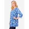 Woman Within Plus Size Perfect Printed Three-Quarter-Sleeve V-Neck Tunic(Royal Navy Tie Dye)