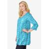 Woman Within Plus Size Perfect Printed Three-Quarter-Sleeve V-Neck Tunic(Royal Navy Tie Dye)