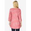 Woman Within Plus Size Perfect Printed Three-Quarter-Sleeve V-Neck Tunic(Sweet Coral Palm)