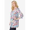 Woman Within Plus Size Perfect Printed Three-Quarter-Sleeve V-Neck Tunic(White Painterly Bloom)