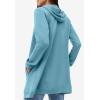 ellos Women’s Plus Size Long Zip Front Hoodie French Terry Long Oversized Lightweight Jacket(Blue Sea)