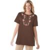 Woman Within Plus Size 7-Day Embroidered Pointelle Tunic(Chocolate Floral Embroidery)
