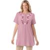 Woman Within Plus Size 7-Day Embroidered Pointelle Tunic(Dusty Pink Floral Embroidery)