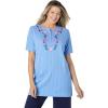 Woman Within Plus Size 7-Day Embroidered Pointelle Tunic(French Blue Floral Embroidery)