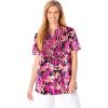 Woman Within Plus Size Pintucked Half-Button Tunic(Black Coral Hibiscus)