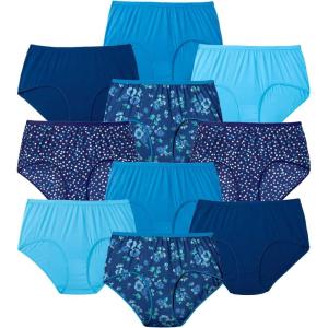 Comfort Choice Plus Size Full Coverage Cotton Brief 10-Pack(Evening Blue Dot Pack)