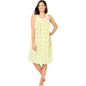 Only Necessities Plus Size Sleeveless Button Front Night Gown(Pastel Yellow Floral)