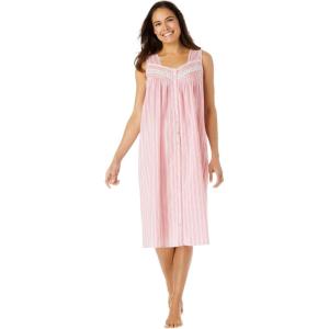 Only Necessities Plus Size Sleeveless Button Front Night Gown(Peony Petal Stripe)