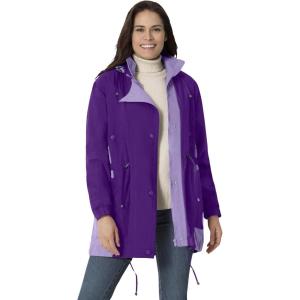 Woman Within Plus Size Colorblocked Taslon Anorak(Radiant Purple Soft Iris)