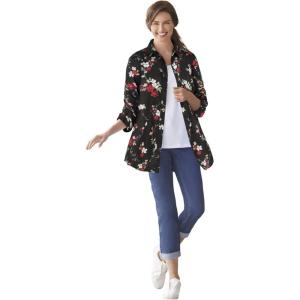 Woman Within Plus Size Perfect Long Sleeve Shirt(Black Multi Floral)