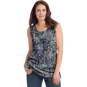 Woman Within Plus Size Perfect Printed Scoopneck Tank(Black Paisley)