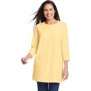 Woman Within Plus Size Perfect Three-Quarter Sleeve Crewneck Tunic(Banana)