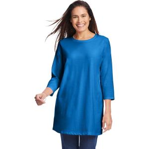 Woman Within Plus Size Perfect Three-Quarter Sleeve Crewneck Tunic(Bright Cobalt)