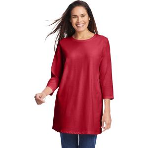 Woman Within Plus Size Perfect Three-Quarter Sleeve Crewneck Tunic(Classic Red)
