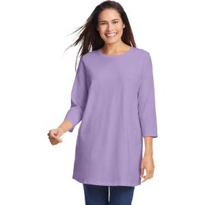 Woman Within Plus Size Perfect Three-Quarter Sleeve Crewneck Tunic(Soft Iris)