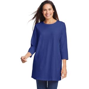 Woman Within Plus Size Perfect Three-Quarter Sleeve Crewneck Tunic(Ultra Blue)