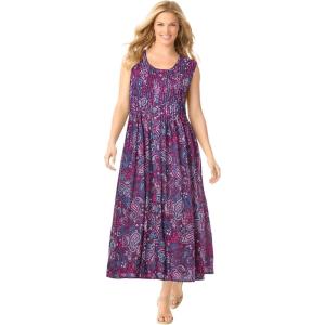 Woman Within Plus Size Pintucked Sleeveless Dress(Deep Claret Pink Paisley)