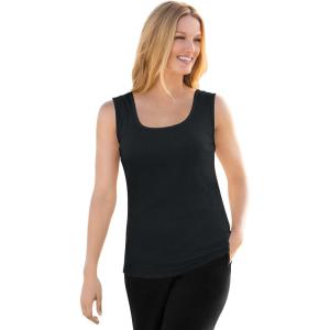 Woman Within Plus Size Rib Knit Tank(Black)