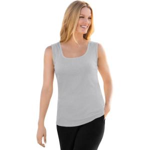 Woman Within Plus Size Rib Knit Tank(Heather Grey)