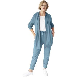 ellos Women’s Plus Size Long Zip Front Hoodie French Terry Long Oversized Lightweight Jacket(Blue Sea)