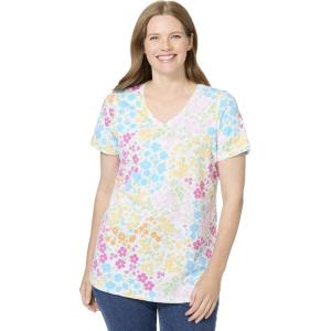 Woman Within Plus Size Perfect Printed Short-Sleeve V-Neck Tee(White Multi Floral)