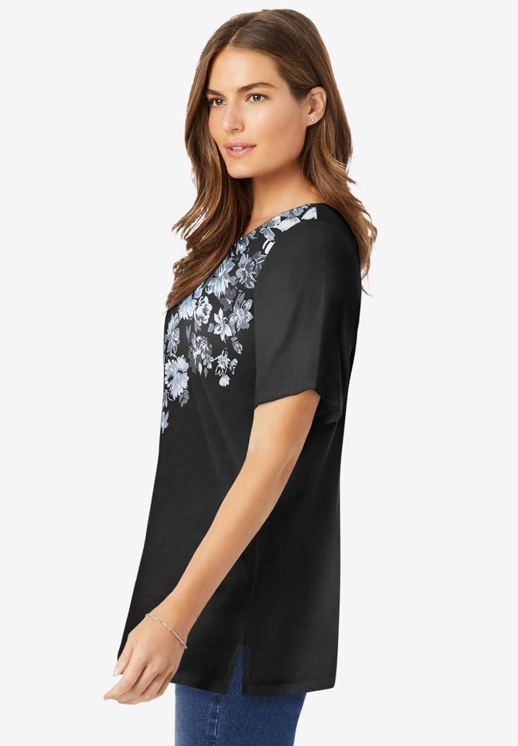 imageWoman Within Plus Size Graphic TeeBlack Mixed Bouquet