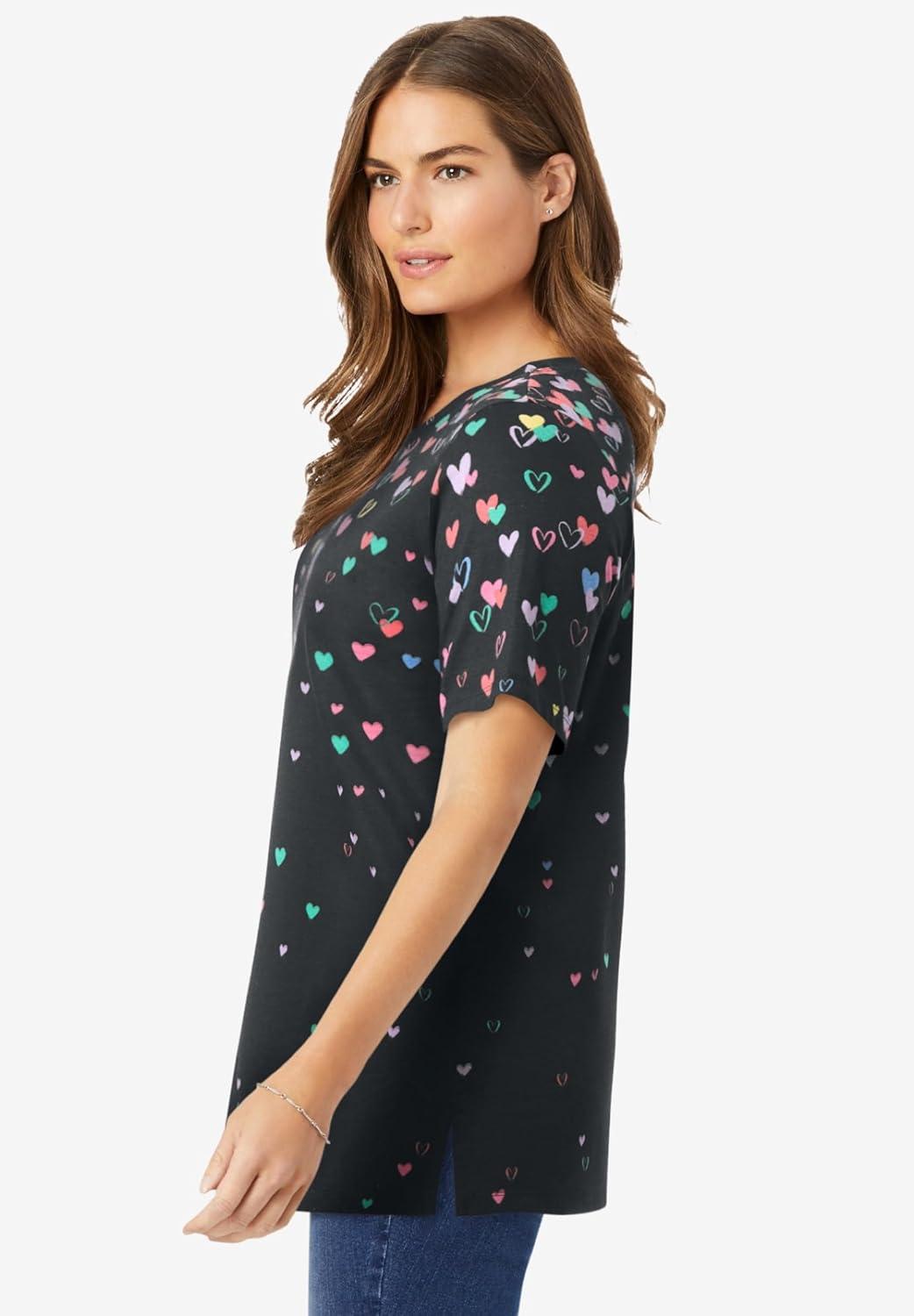 imageWoman Within Plus Size Graphic TeeBlack Multi Falling Hearts
