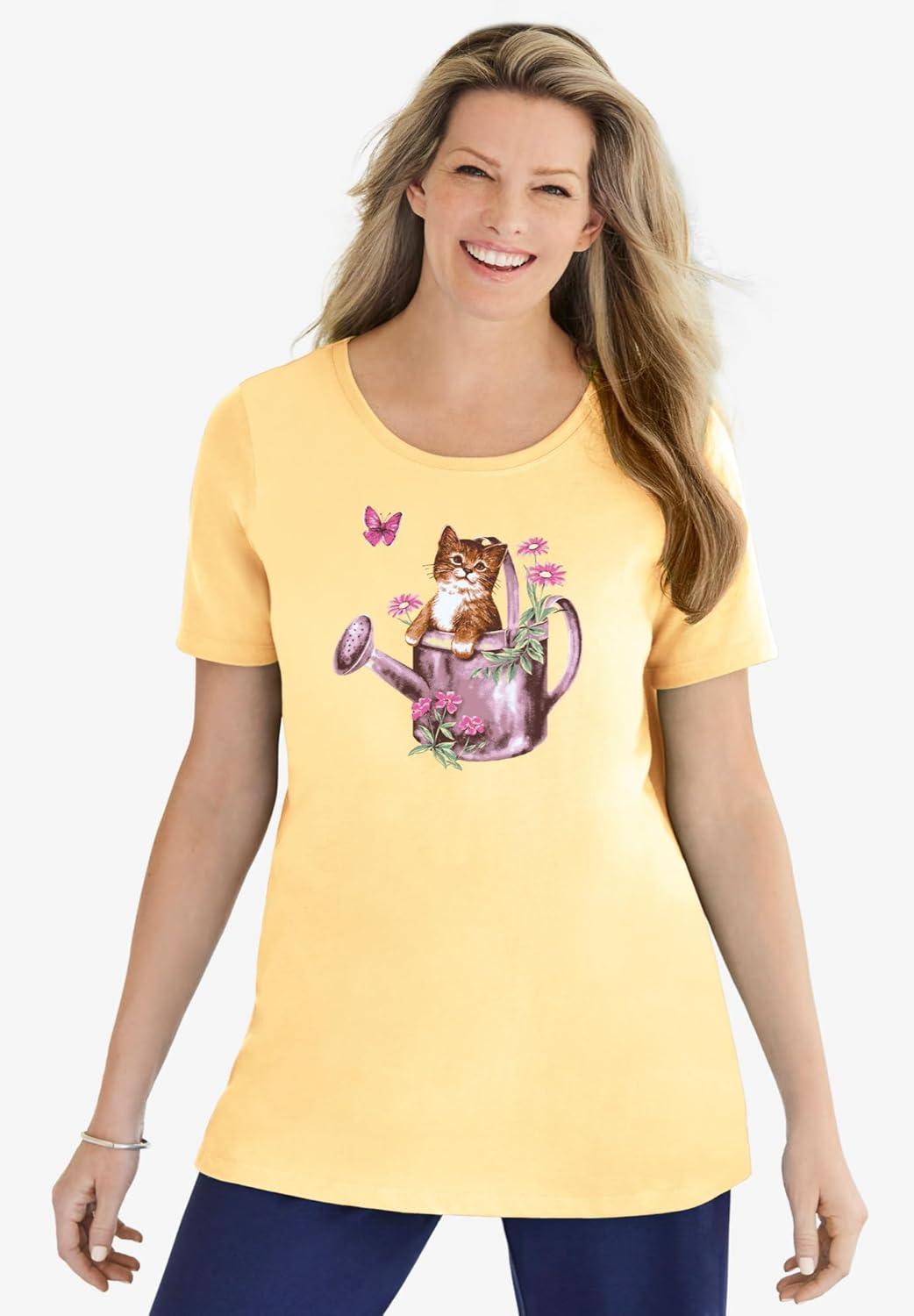 imageWoman Within Plus Size Graphic TeeBlack Multi Falling Hearts