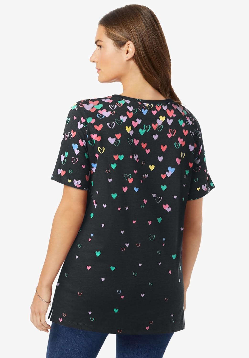 imageWoman Within Plus Size Graphic TeeBlack Multi Falling Hearts