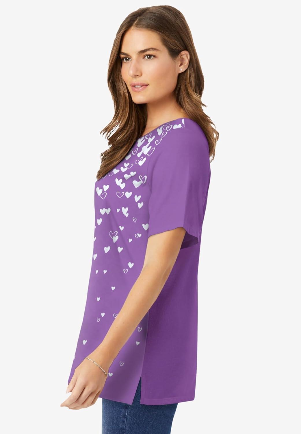 imageWoman Within Plus Size Graphic TeePretty Violet Falling Hearts