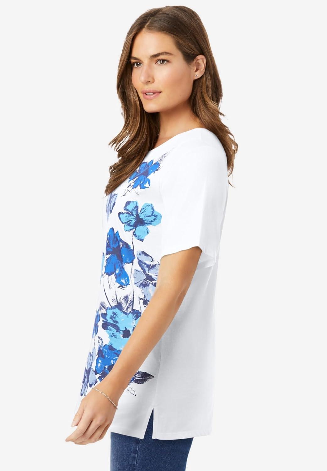 imageWoman Within Plus Size Graphic TeeWhite Blue Floral